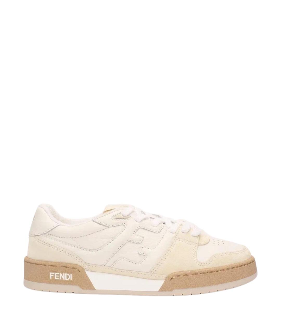 FENDI Бежевые кожаные кеды, фото 1