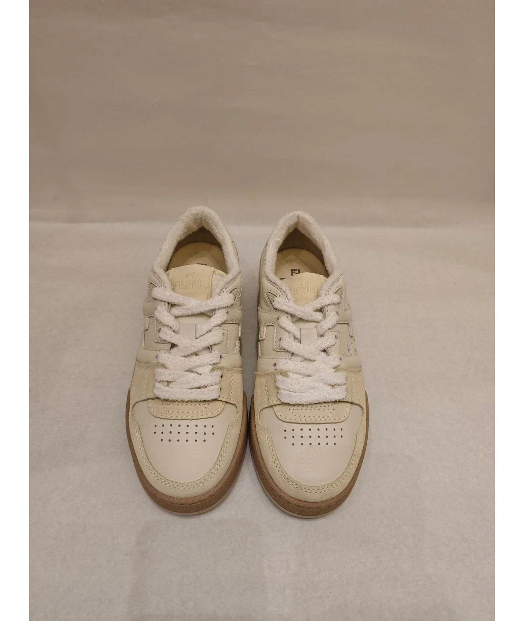 FENDI Бежевые кожаные кеды, фото 5