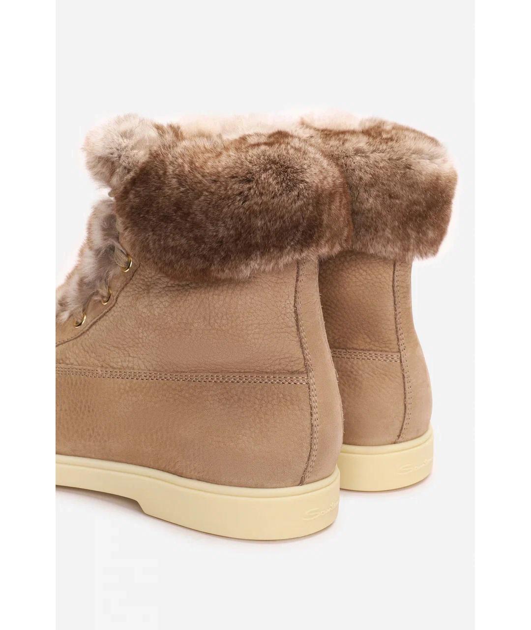 SANTONI Бежевые нубуковые ботинки, фото 4