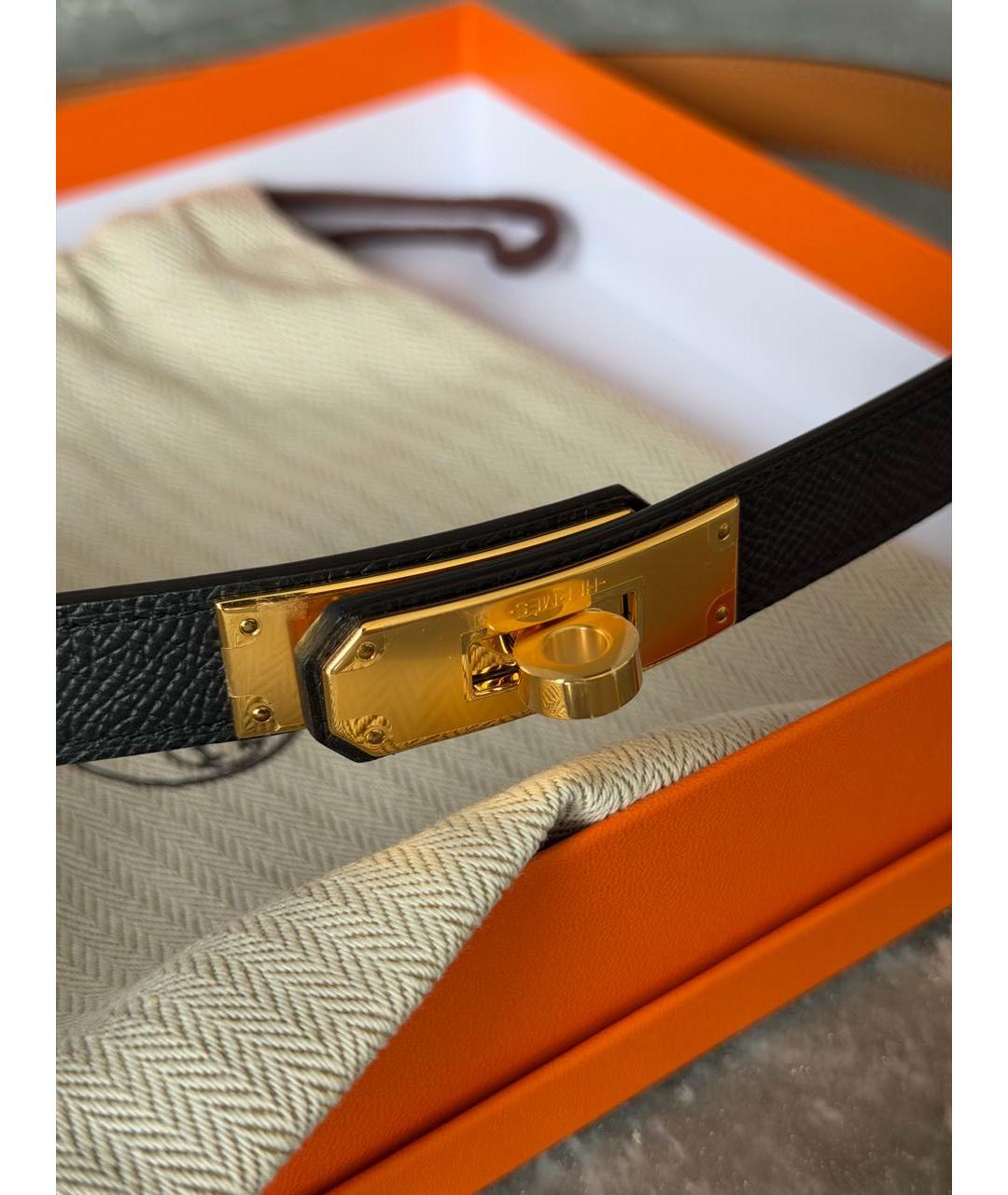 HERMES Черный кожаный ремень, фото 3