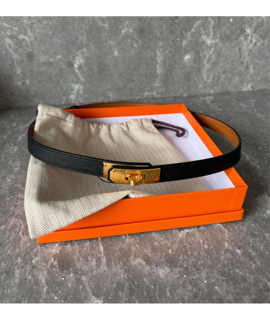 HERMES Черный кожаный ремень, фото 2