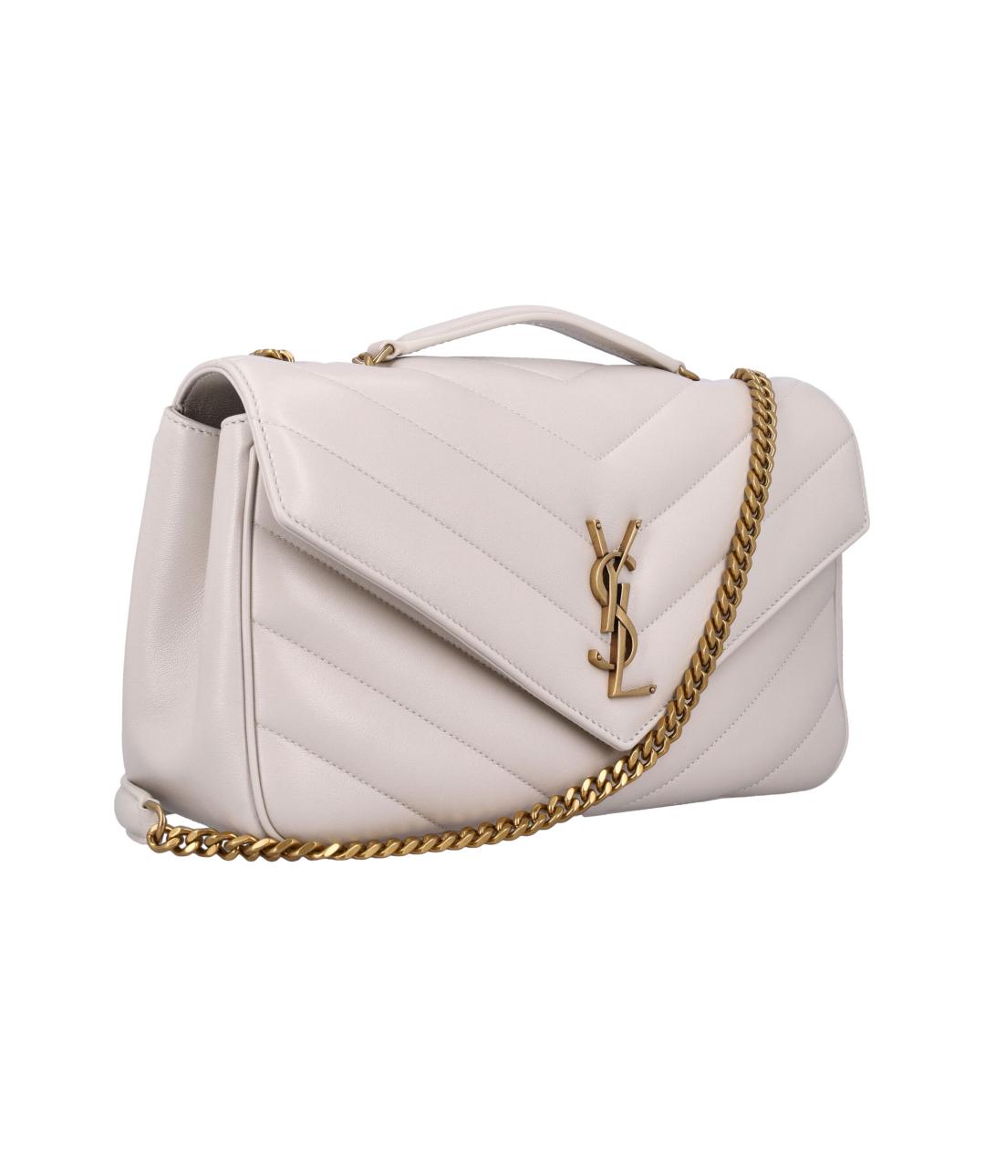 SAINT LAURENT Бежевая кожаная сумка через плечо, фото 2