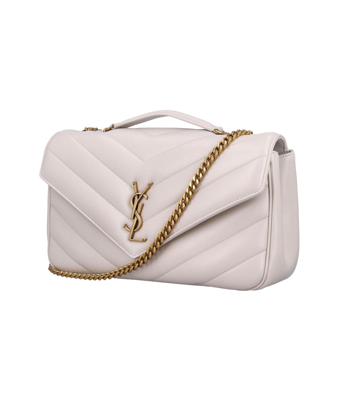 SAINT LAURENT Бежевая кожаная сумка через плечо, фото 3