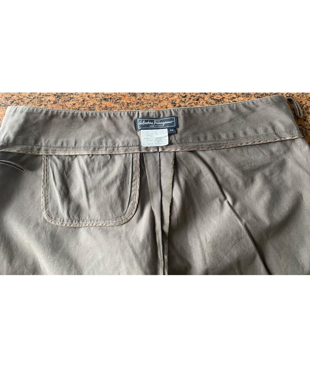 FERRAGAMO Хаки хлопковые прямые брюки, фото 3