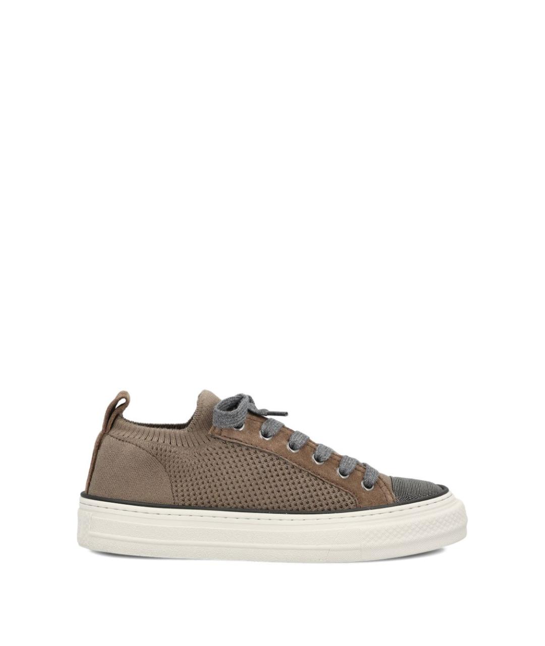 BRUNELLO CUCINELLI Коричневые текстильные кроссовки, фото 1