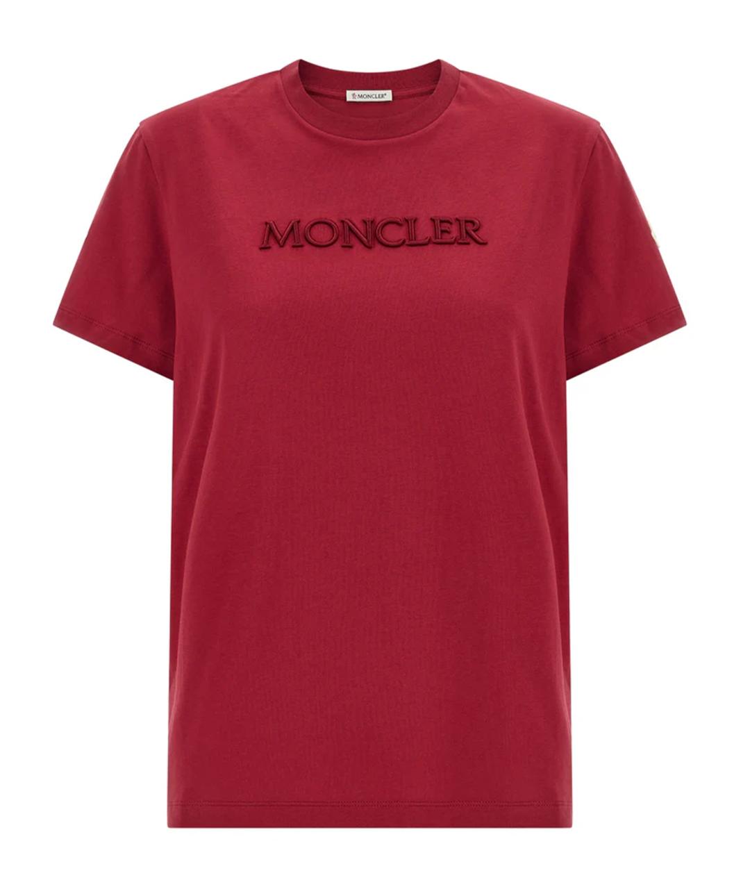 MONCLER Бордовая хлопковая футболка, фото 1