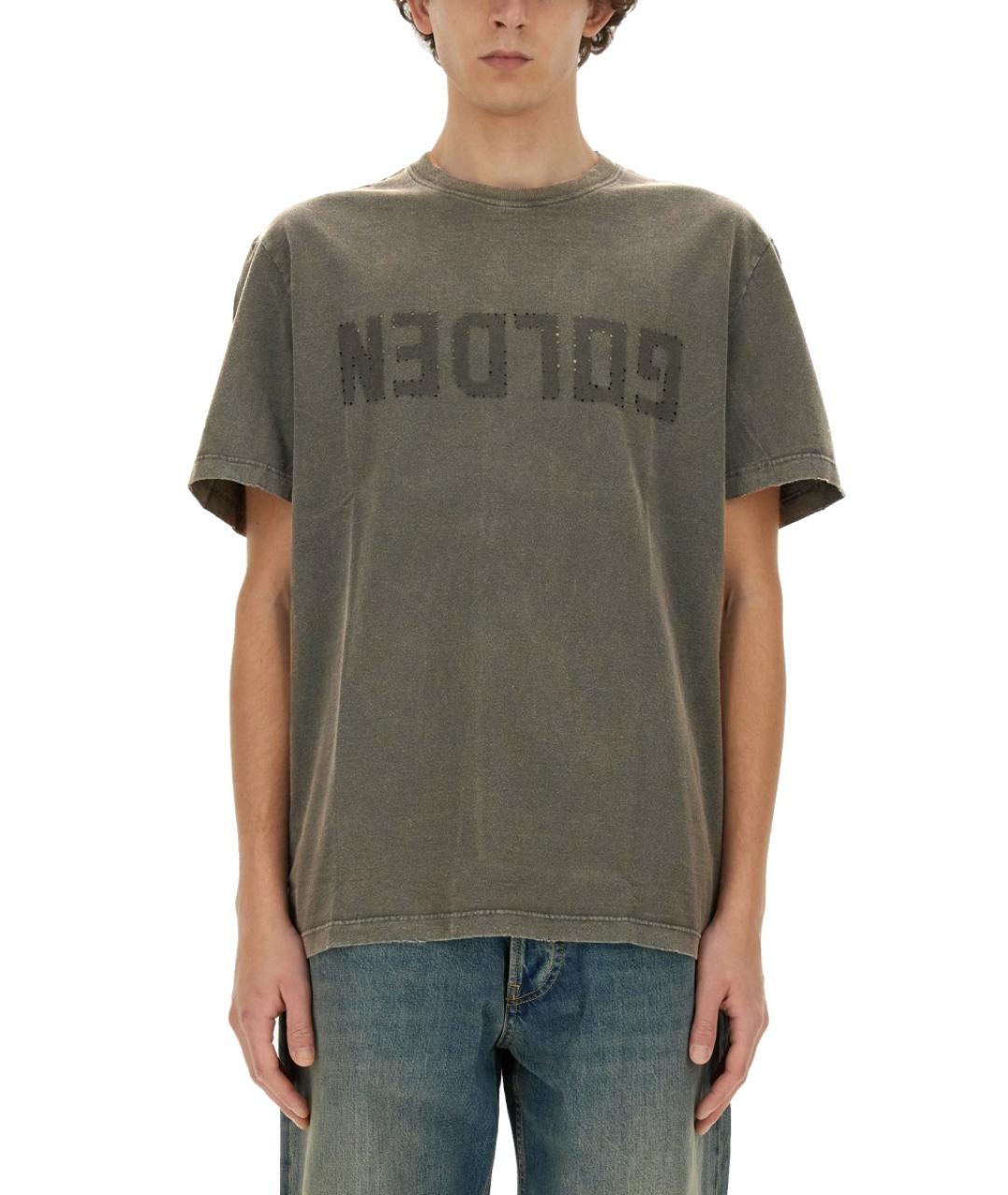 GOLDEN GOOSE DELUXE BRAND Хаки хлопковая футболка, фото 2