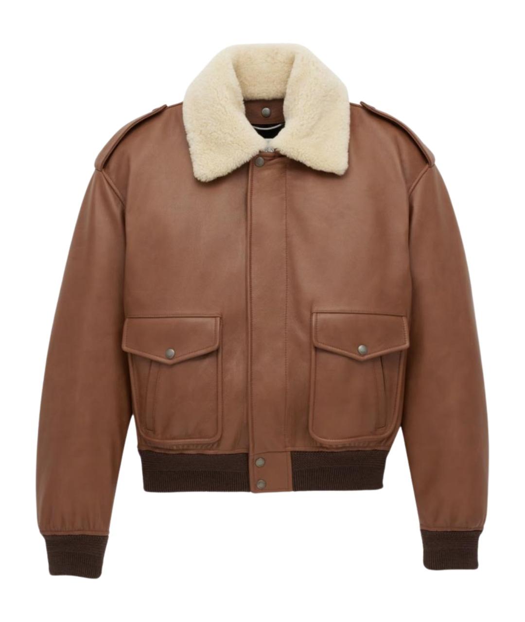 SAINT LAURENT Коричневая кожаная куртка, фото 1