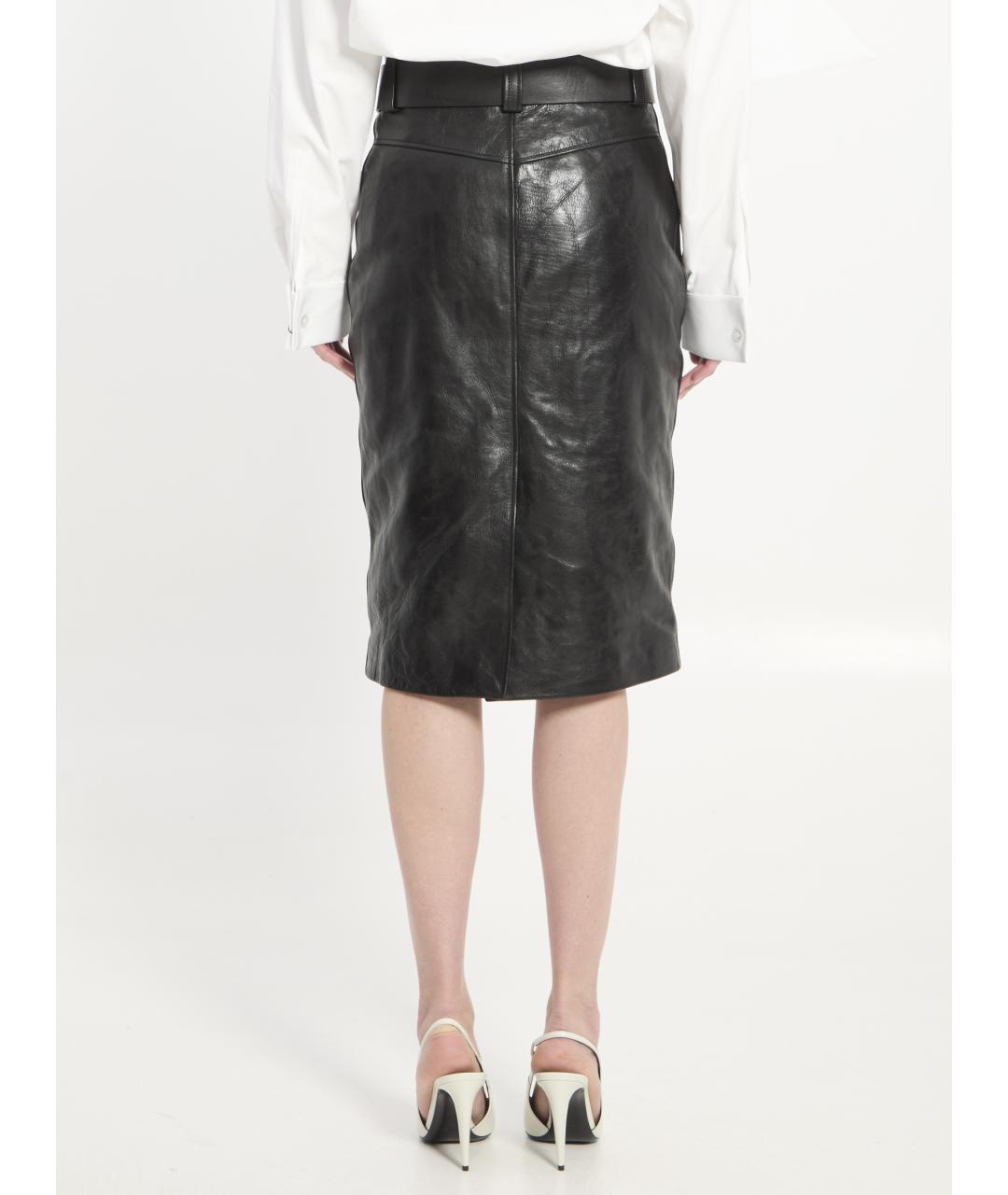 SAINT LAURENT Черная кожаная юбка миди, фото 5