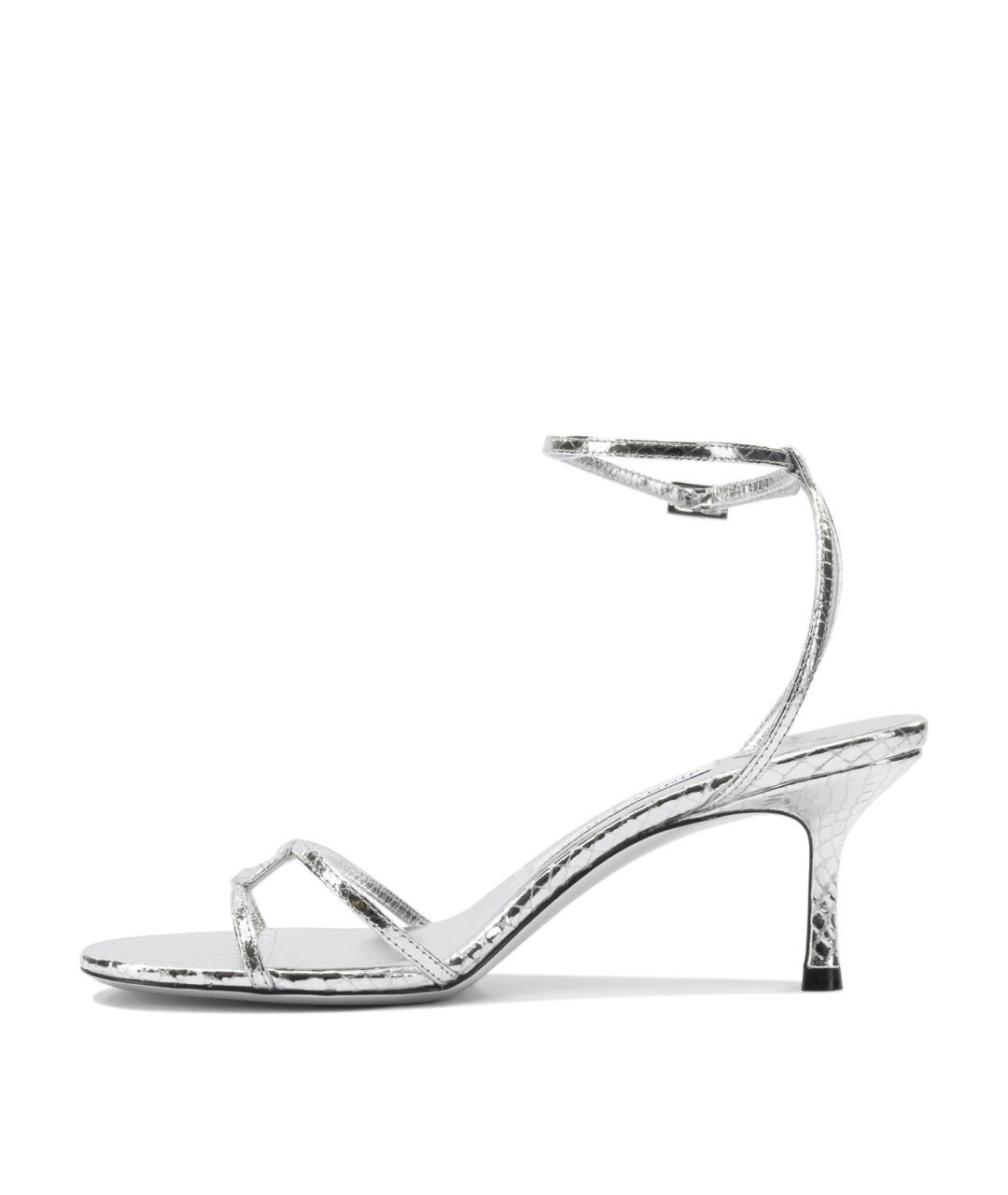 JIMMY CHOO Серебряные кожаные босоножки, фото 3