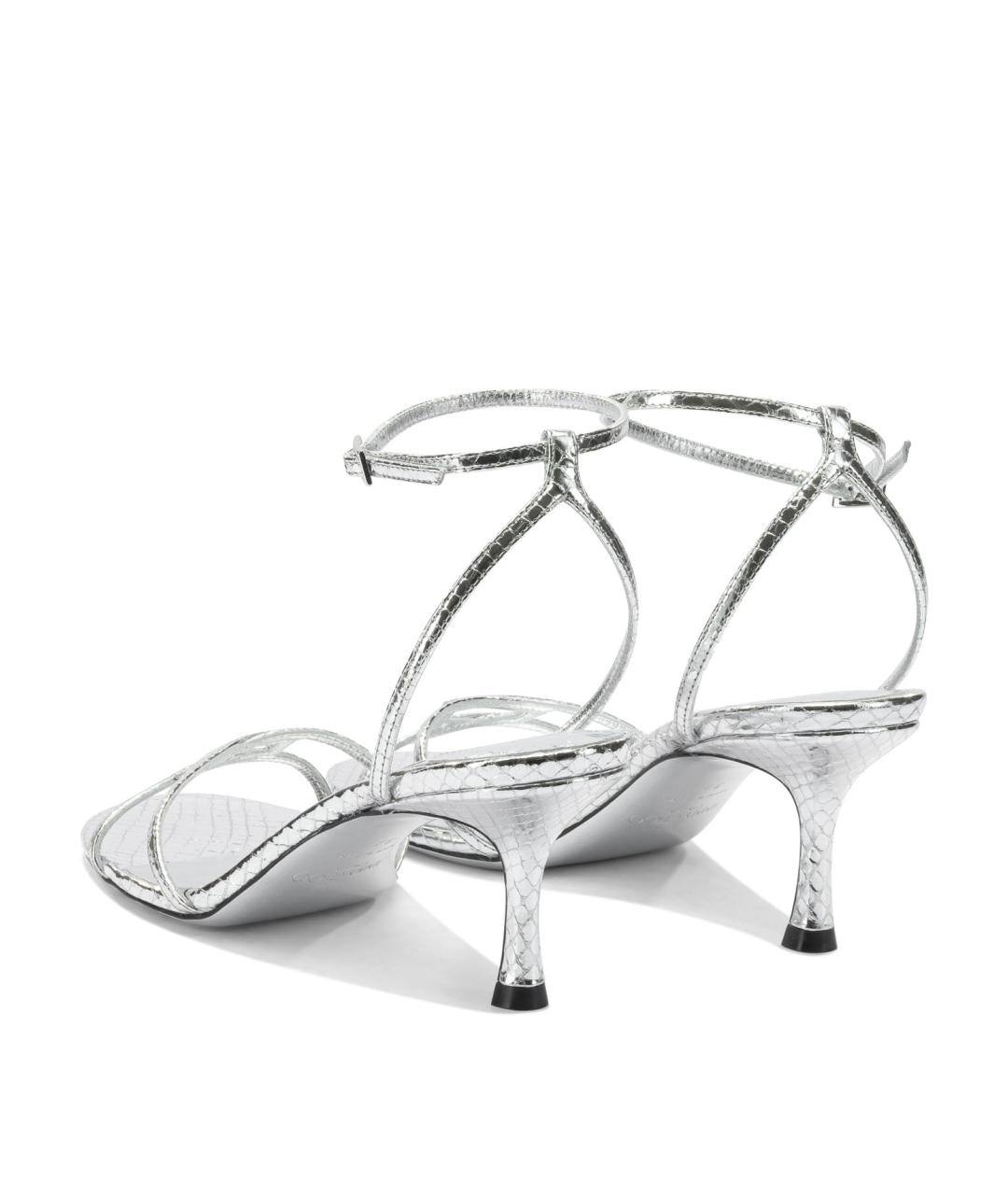 JIMMY CHOO Серебряные кожаные босоножки, фото 4
