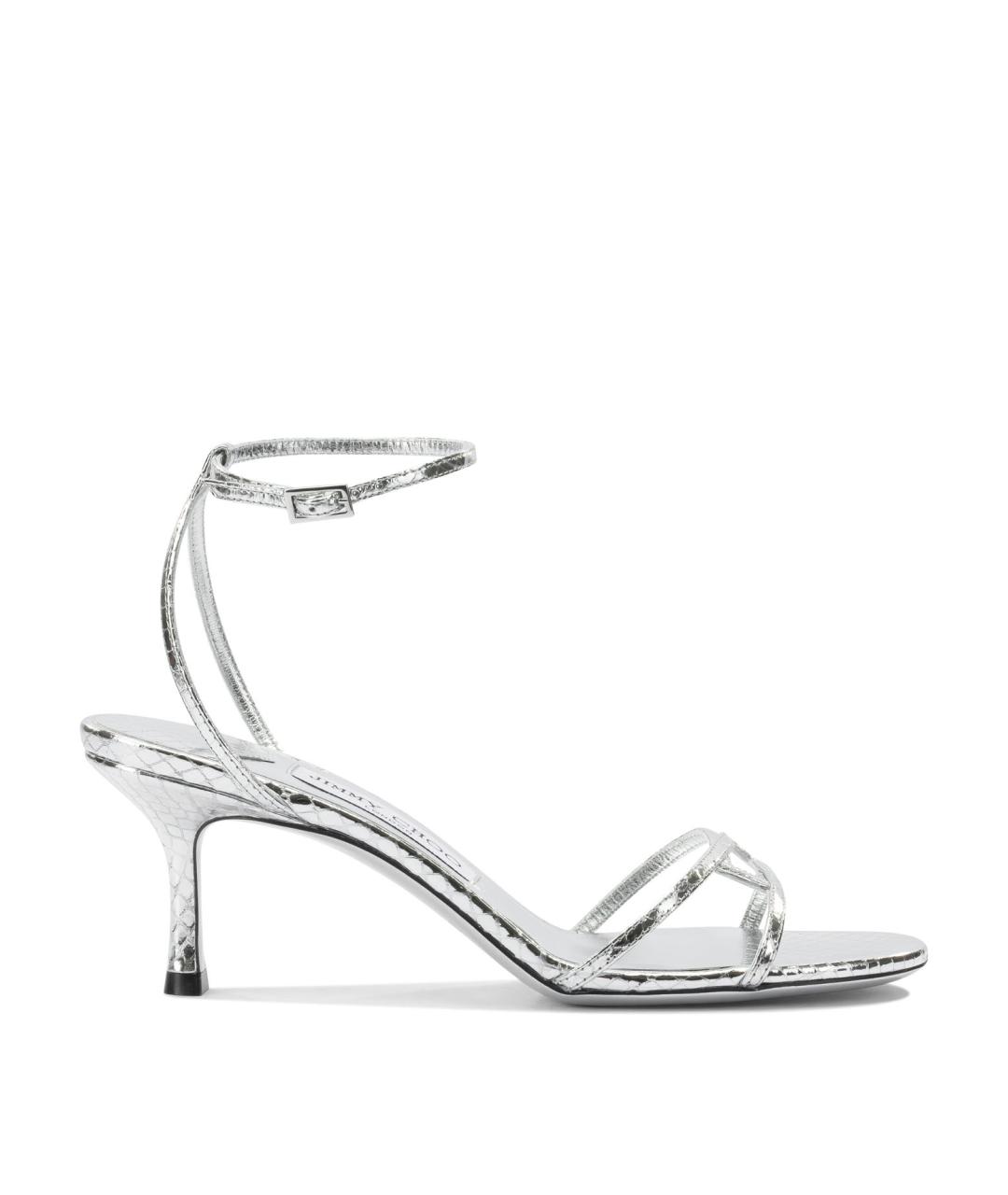 JIMMY CHOO Серебряные кожаные босоножки, фото 1