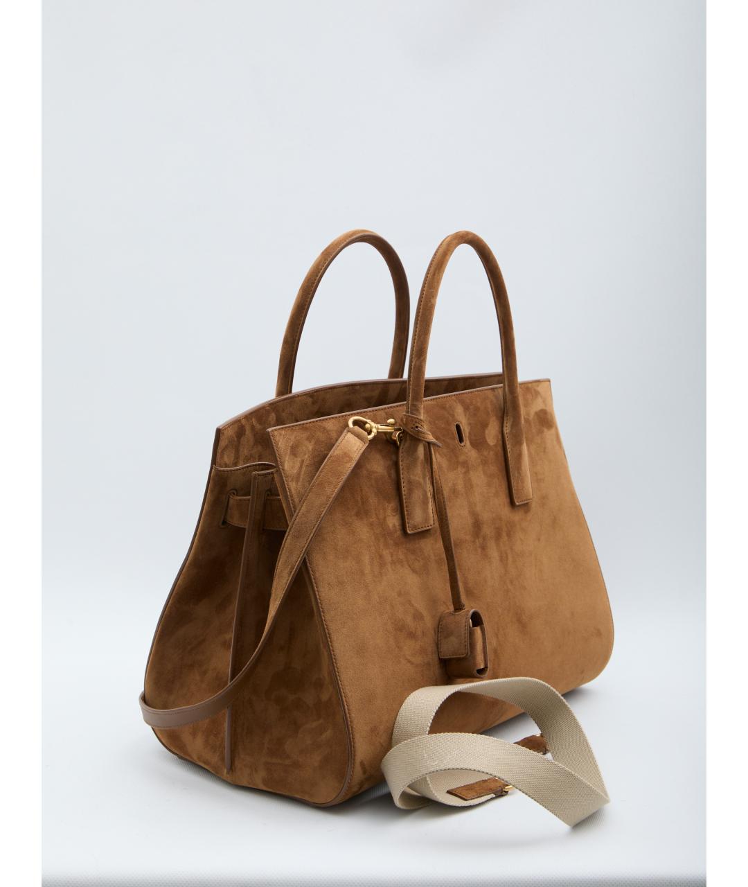 SAINT LAURENT Коричневая замшевая сумка тоут, фото 4