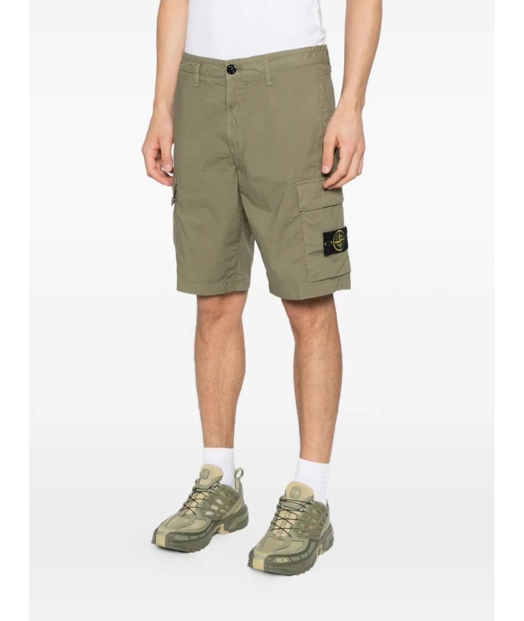 STONE ISLAND Хаки хлопковые шорты, фото 2