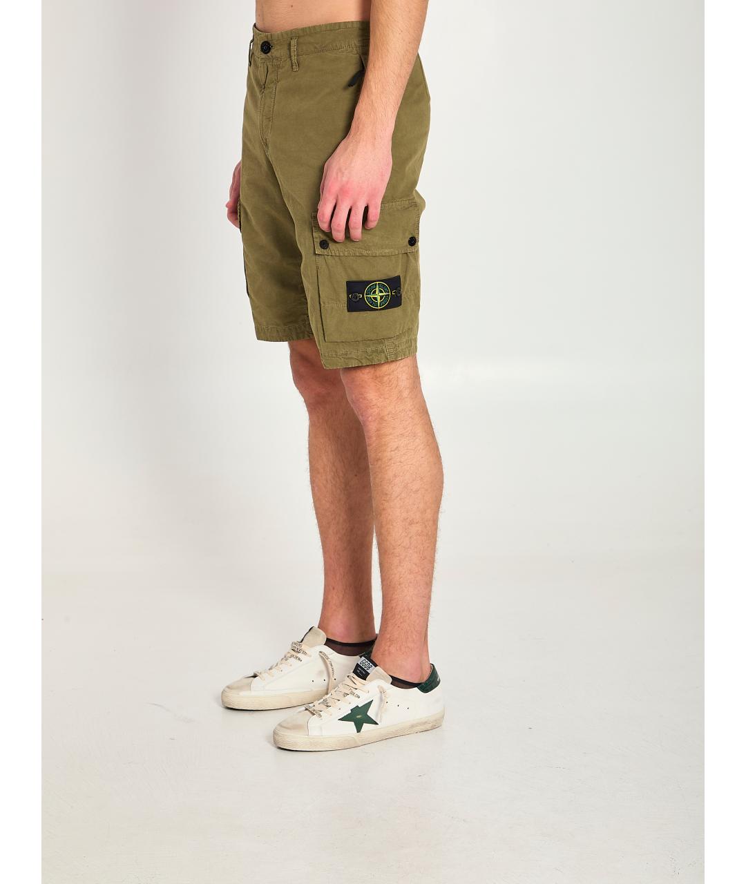 STONE ISLAND Хаки хлопковые шорты, фото 2