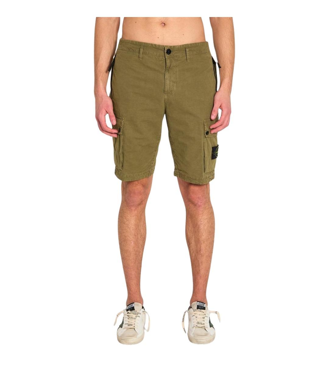 STONE ISLAND Хаки хлопковые шорты, фото 1