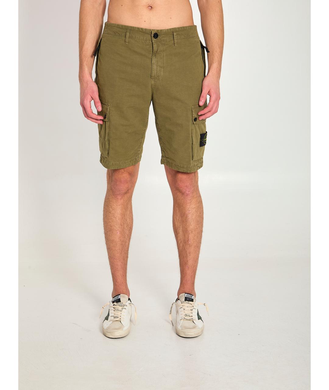 STONE ISLAND Хаки хлопковые шорты, фото 5