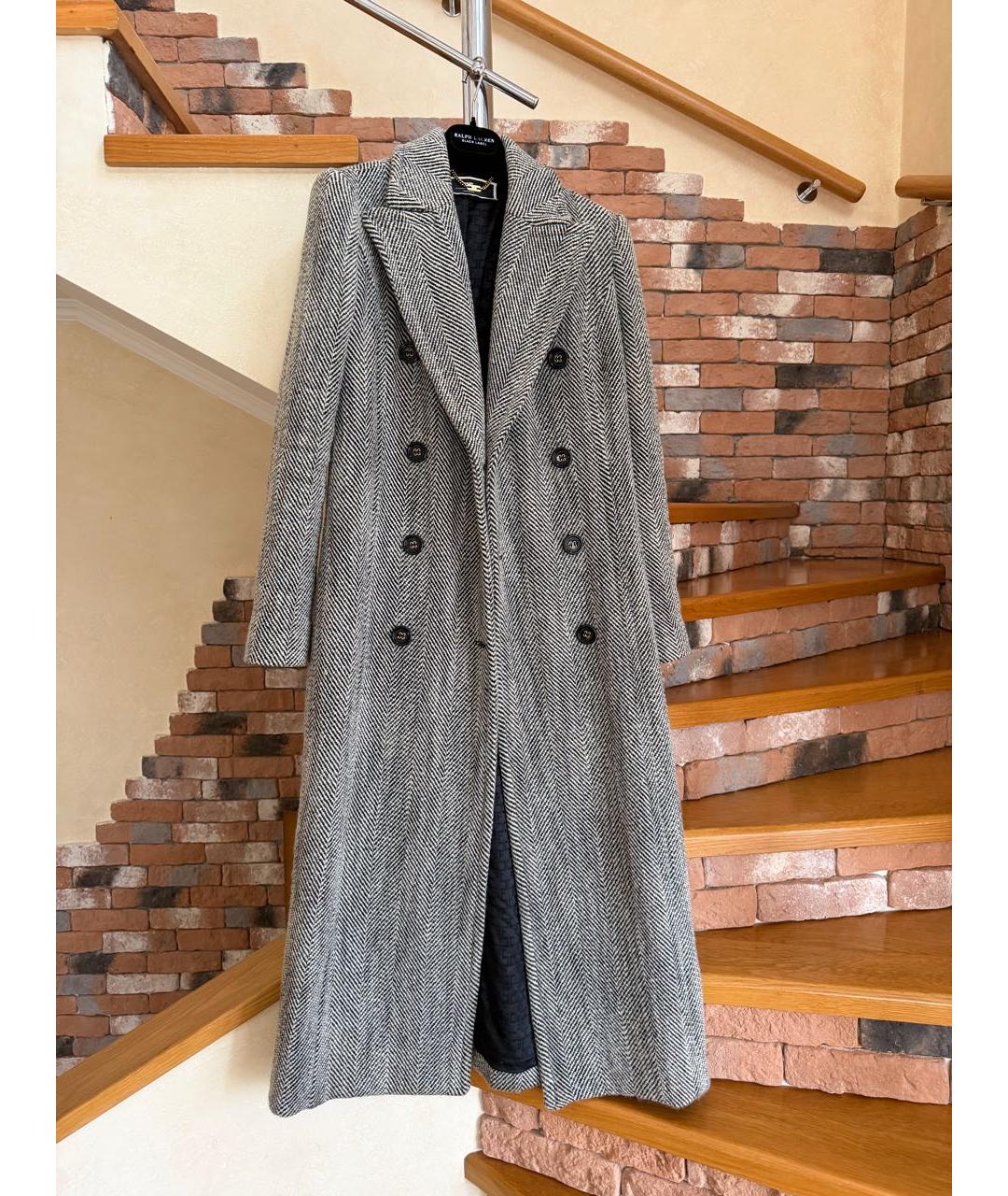 ELISABETTA FRANCHI Серое шерстяное пальто, фото 9