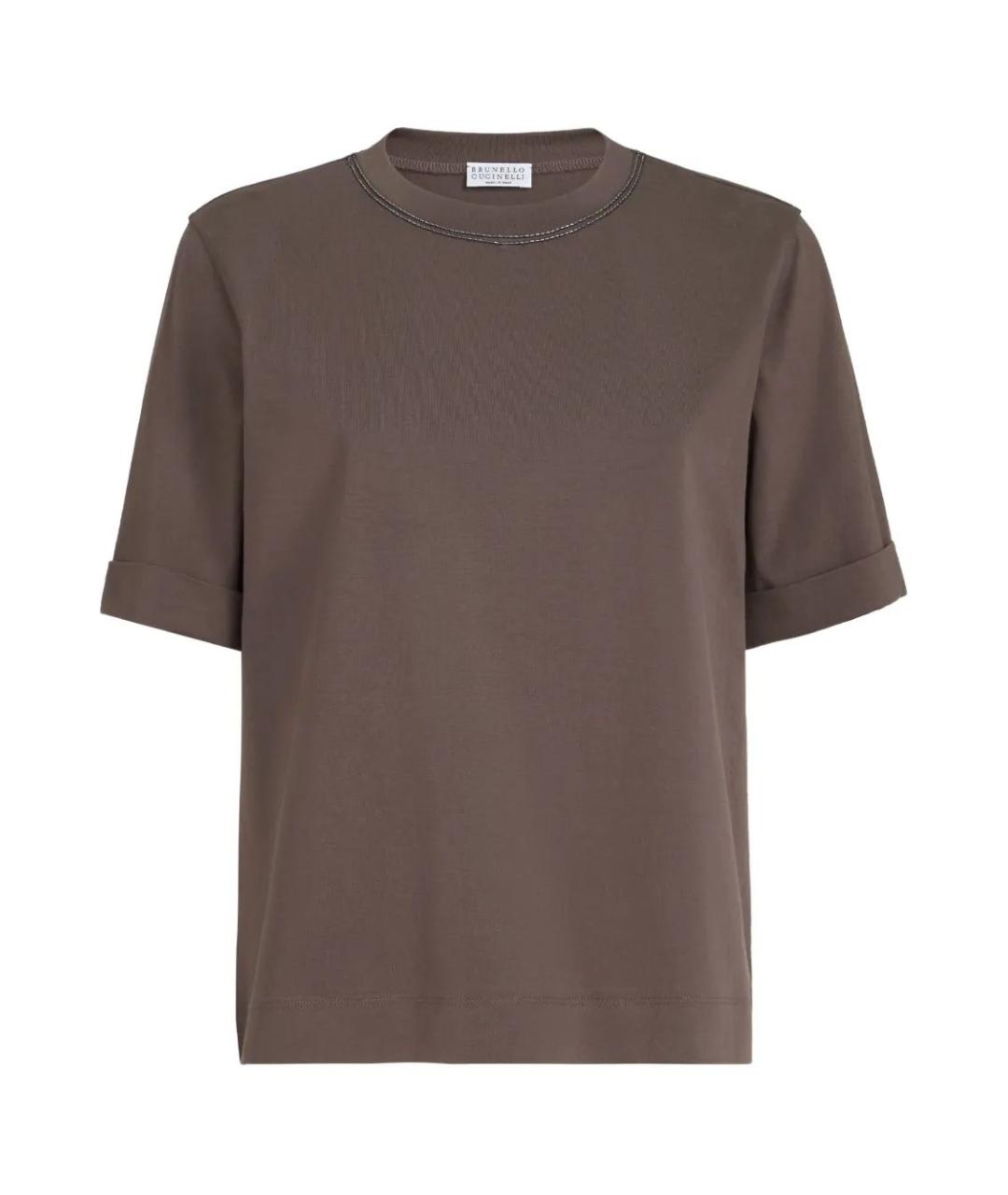 BRUNELLO CUCINELLI Коричневая хлопковая футболка, фото 1