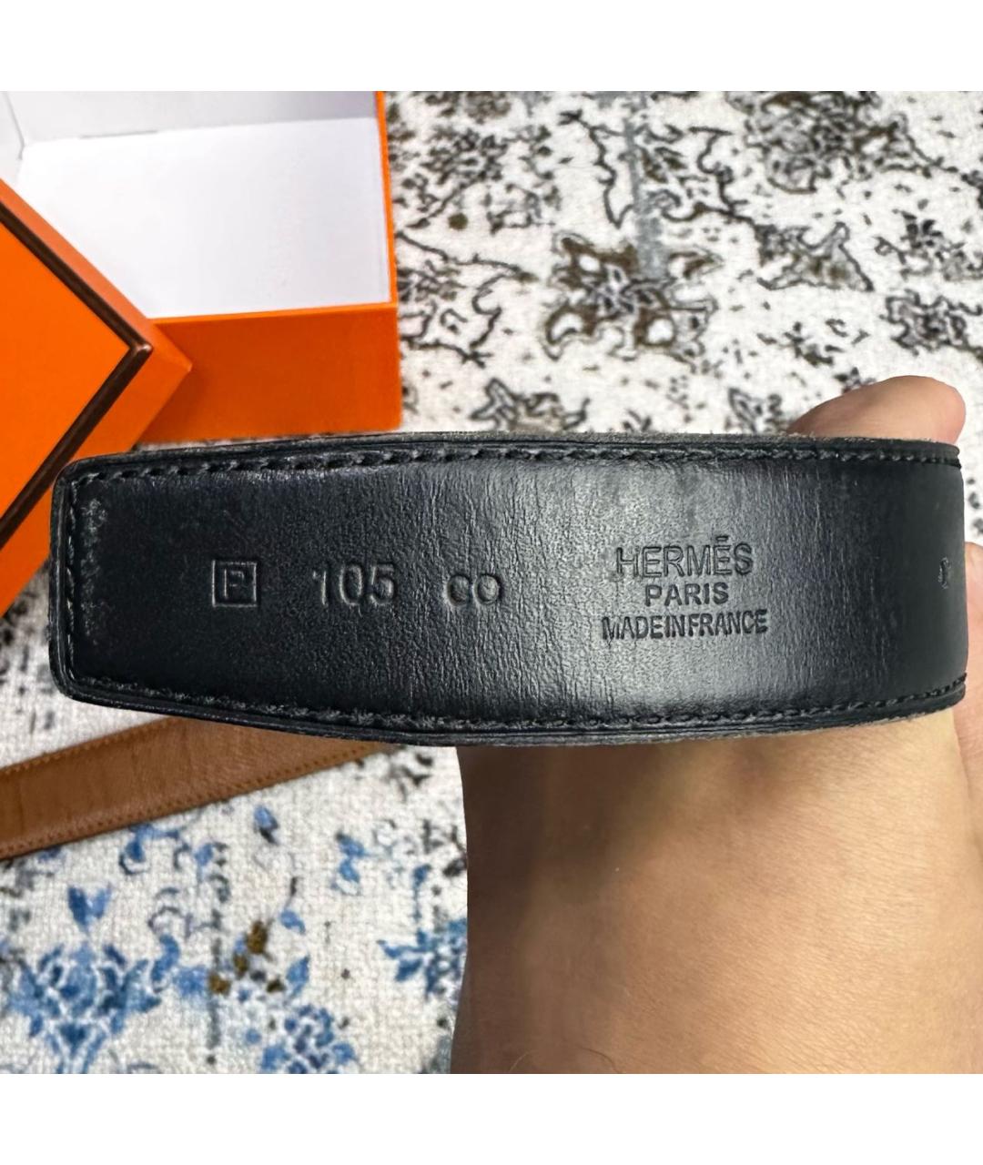 HERMES Черный кожаный ремень, фото 4