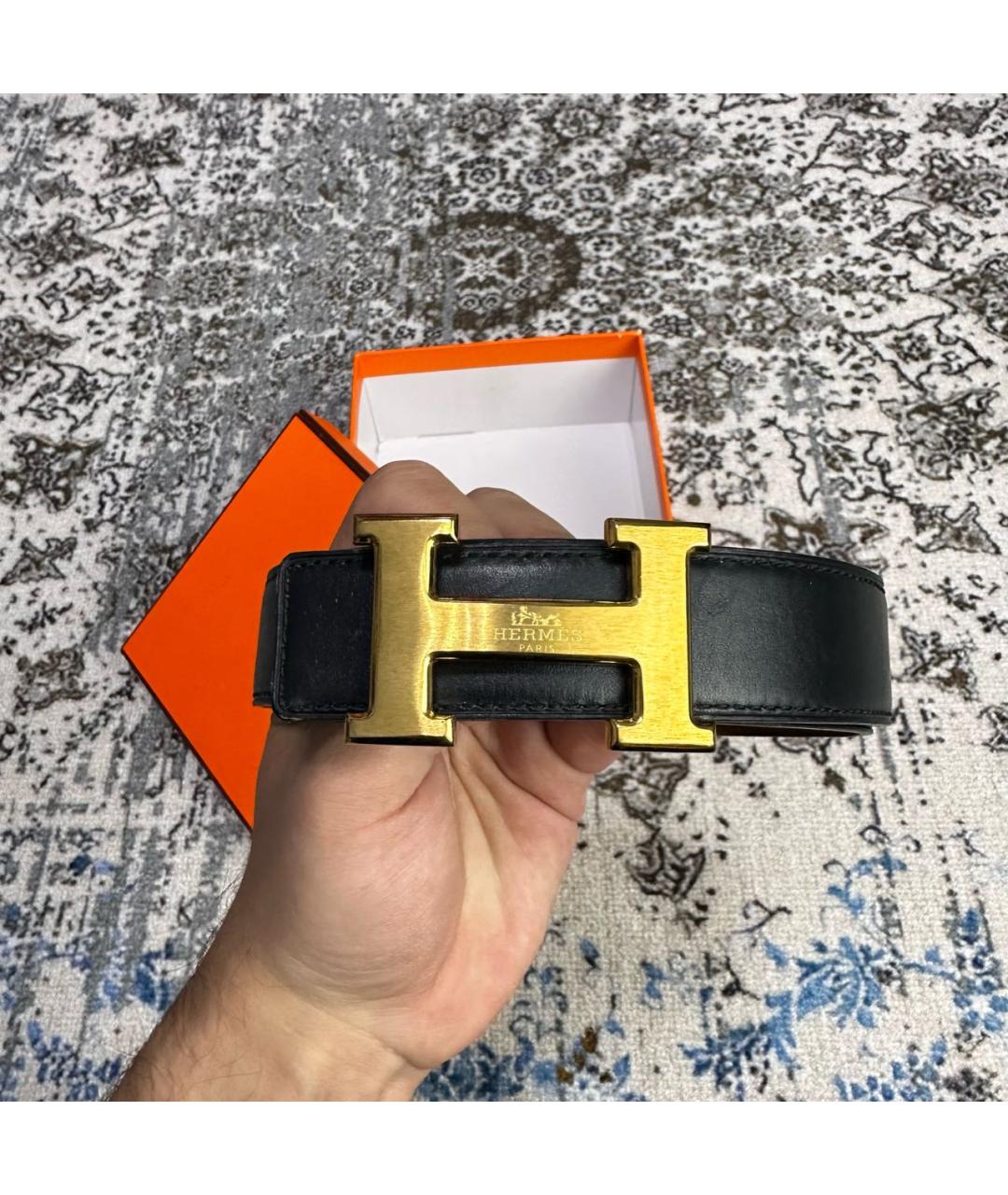 HERMES Черный кожаный ремень, фото 2