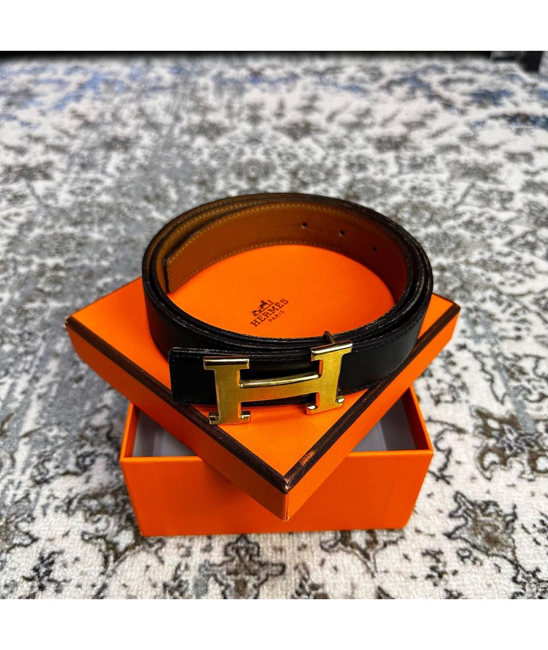 HERMES Черный кожаный ремень, фото 7