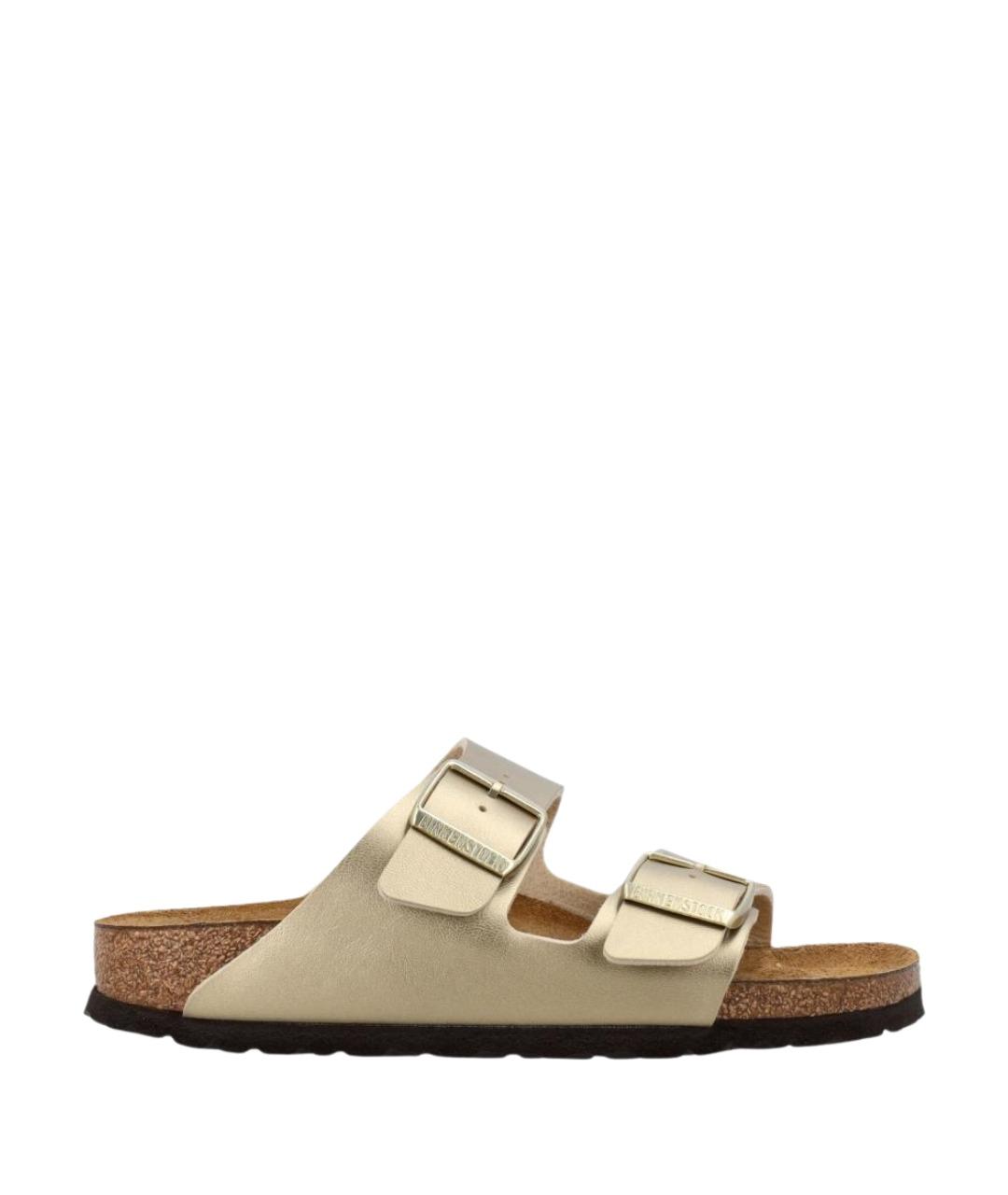 BIRKENSTOCK Золотые кожаные сандалии, фото 1