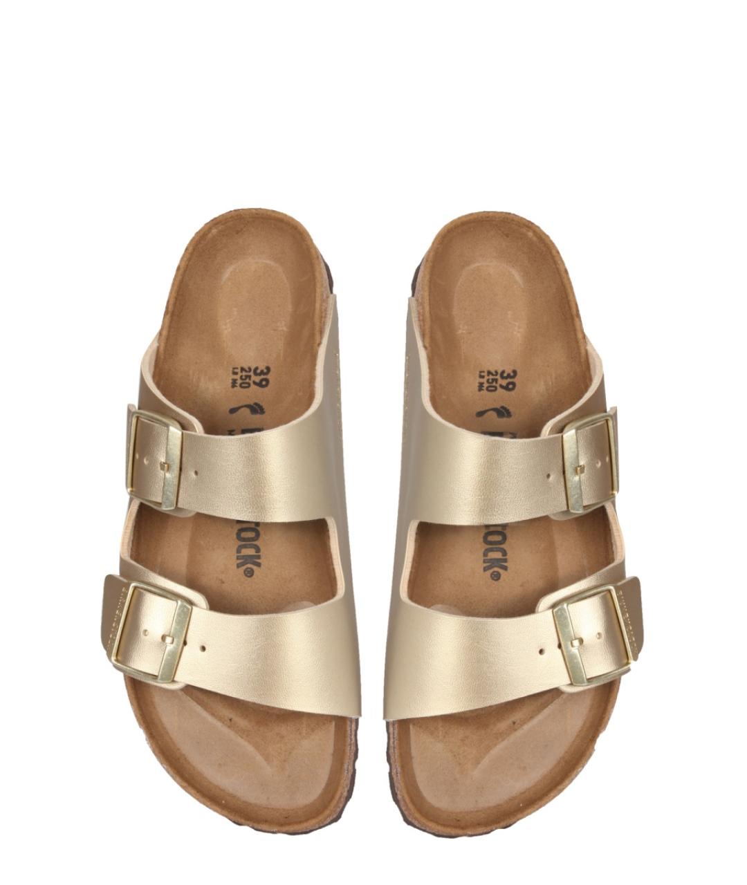 BIRKENSTOCK Золотые кожаные сандалии, фото 4