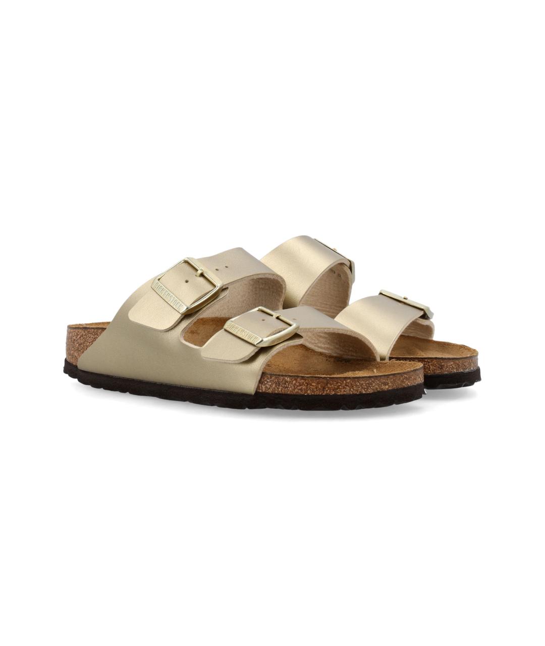 BIRKENSTOCK Золотые кожаные сандалии, фото 2