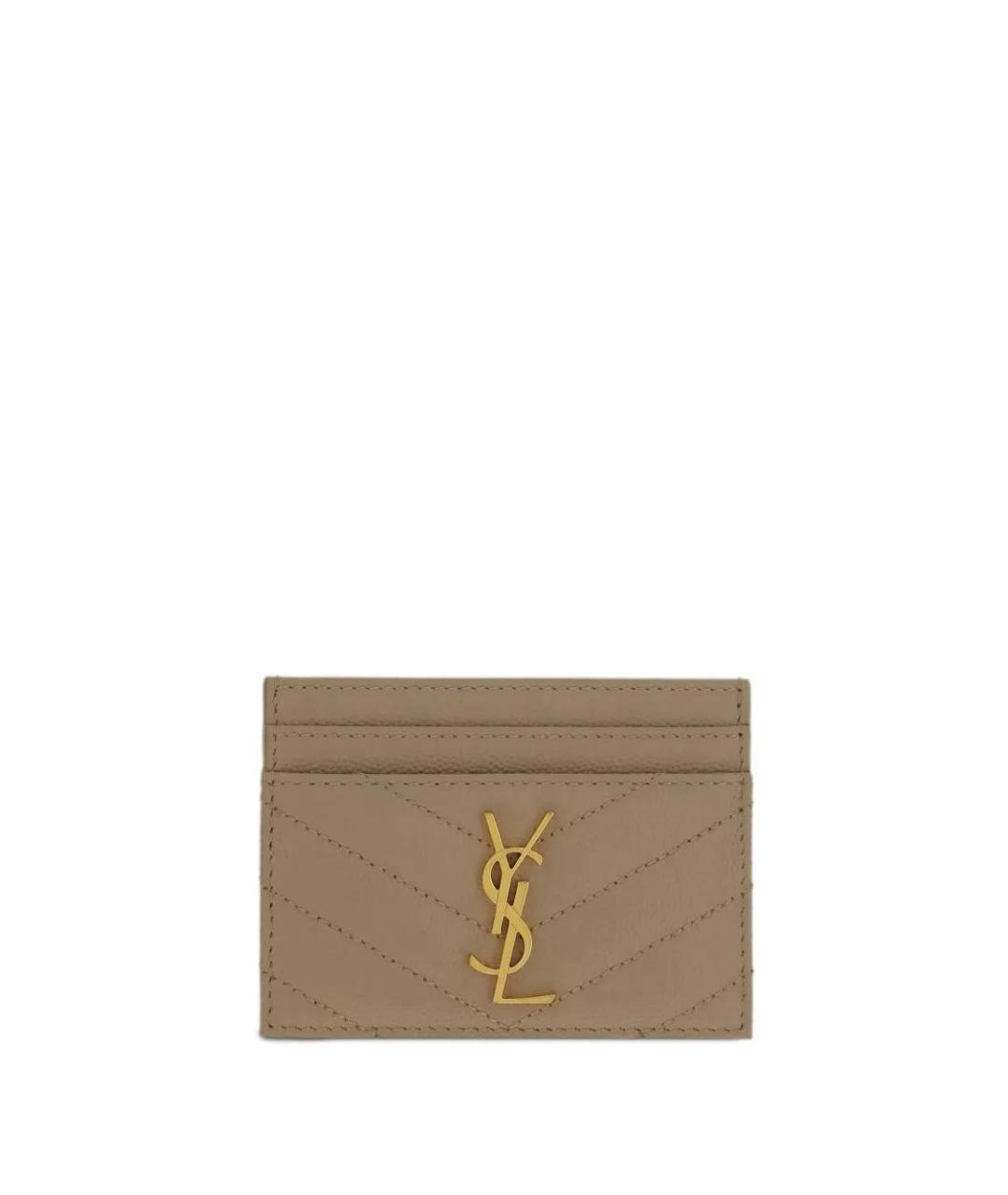SAINT LAURENT Бежевый кожаный кардхолдер, фото 5