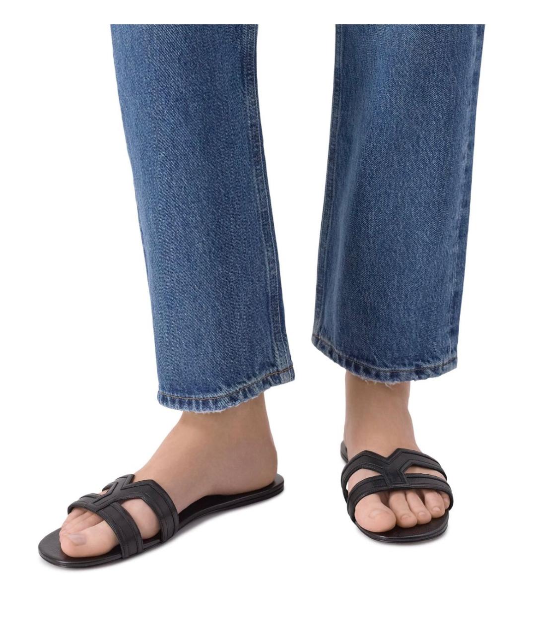 SAINT LAURENT Черные кожаные шлепанцы, фото 3