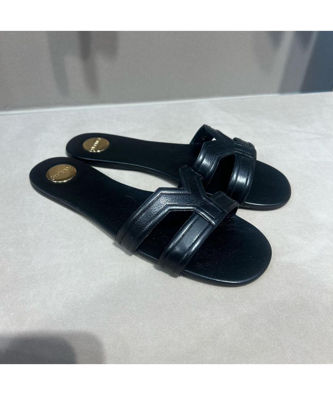 SAINT LAURENT Черные кожаные шлепанцы, фото 4