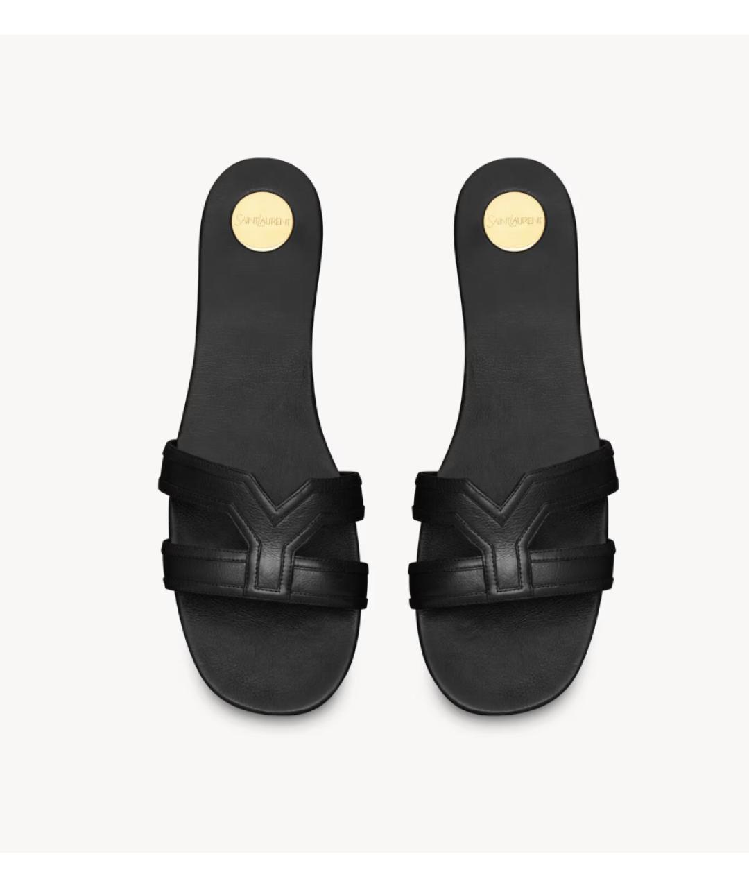 SAINT LAURENT Черные кожаные шлепанцы, фото 2