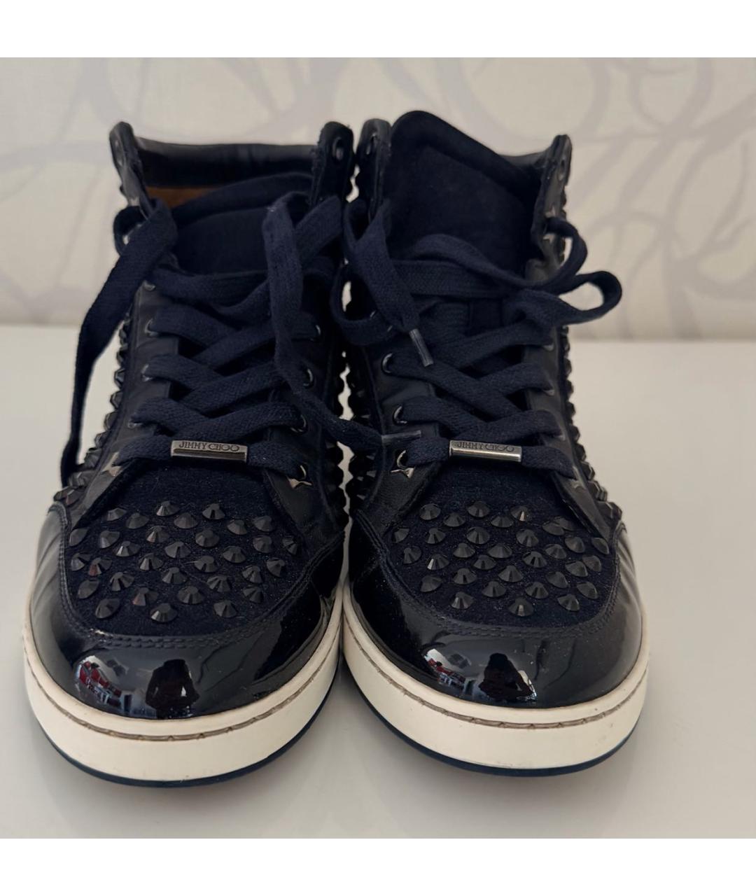 JIMMY CHOO Темно-синие кожаные кеды, фото 3