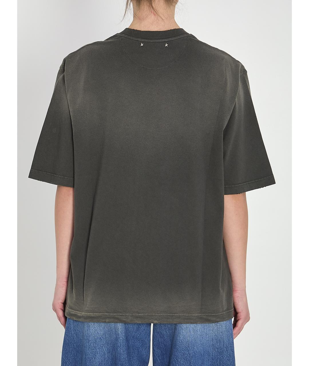 GOLDEN GOOSE DELUXE BRAND Антрацитовая хлопковая футболка, фото 4