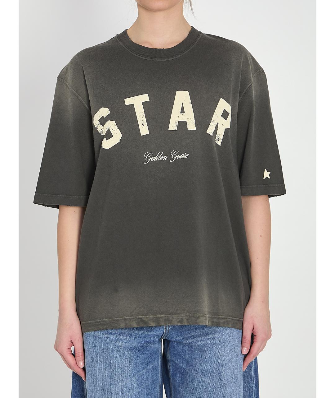 GOLDEN GOOSE DELUXE BRAND Антрацитовая хлопковая футболка, фото 6