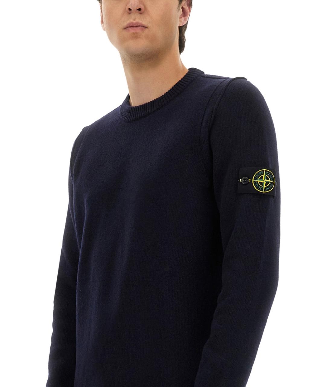 STONE ISLAND Темно-синий шерстяной джемпер / свитер, фото 3