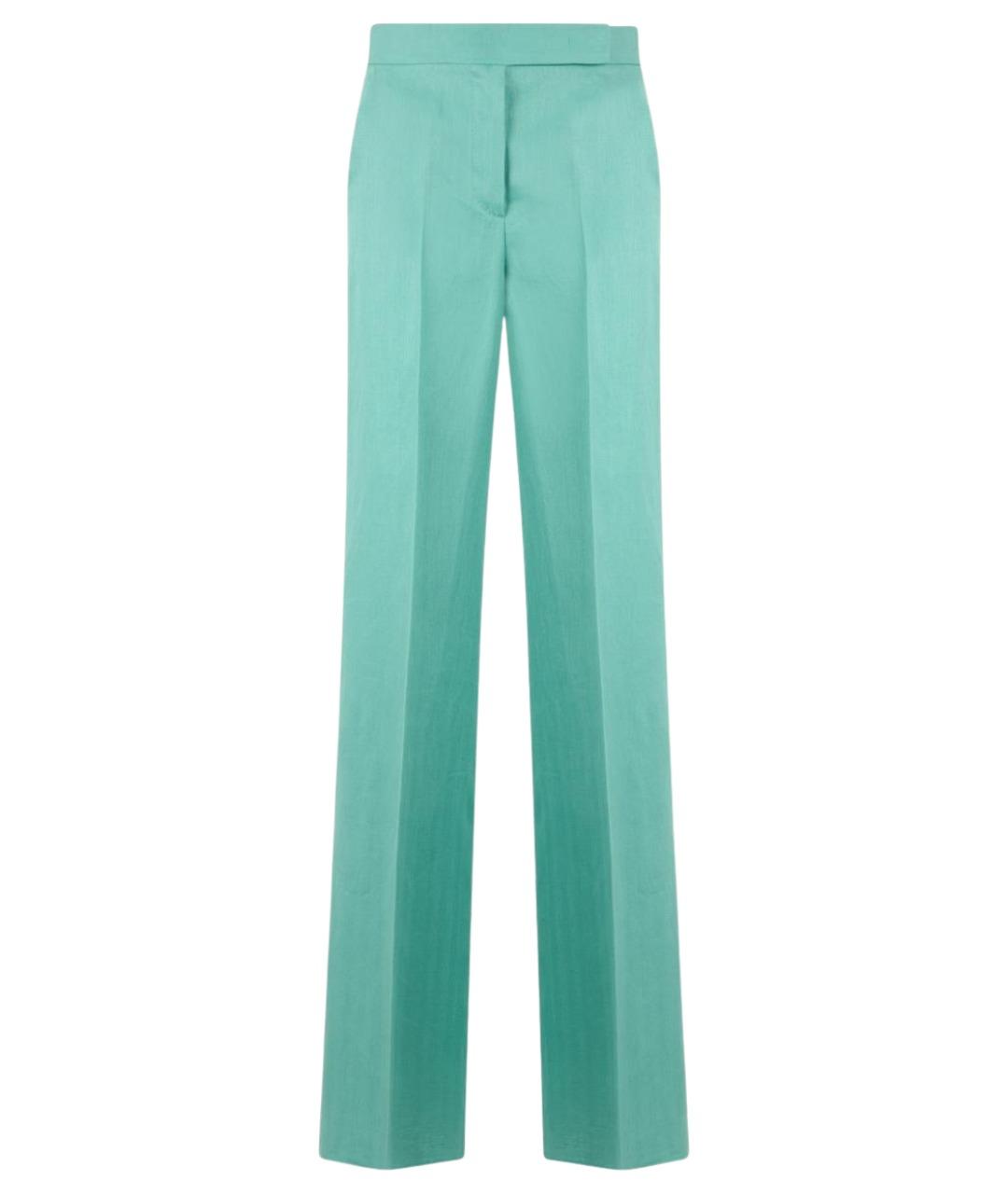 MAX MARA Бирюзовые льняные прямые брюки, фото 1