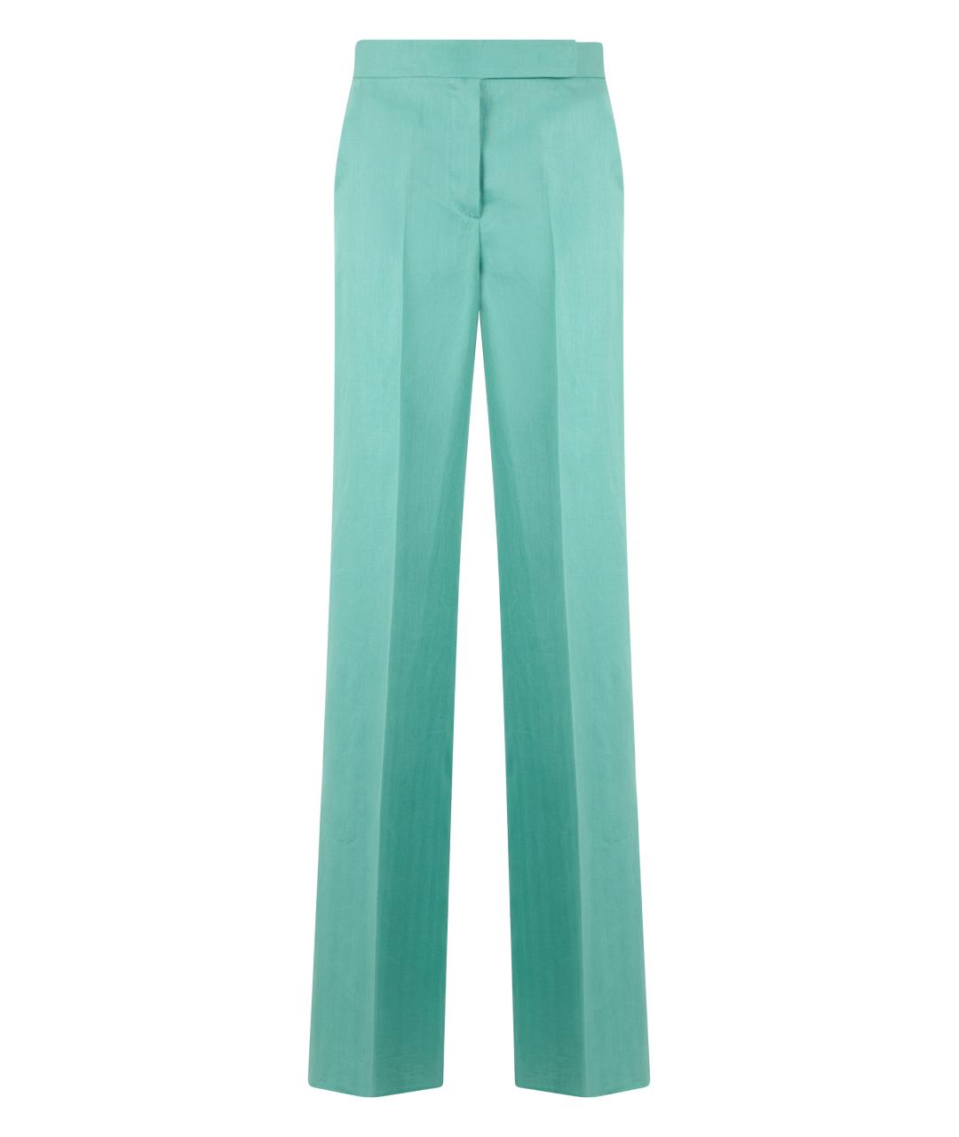 MAX MARA Бирюзовые льняные прямые брюки, фото 1