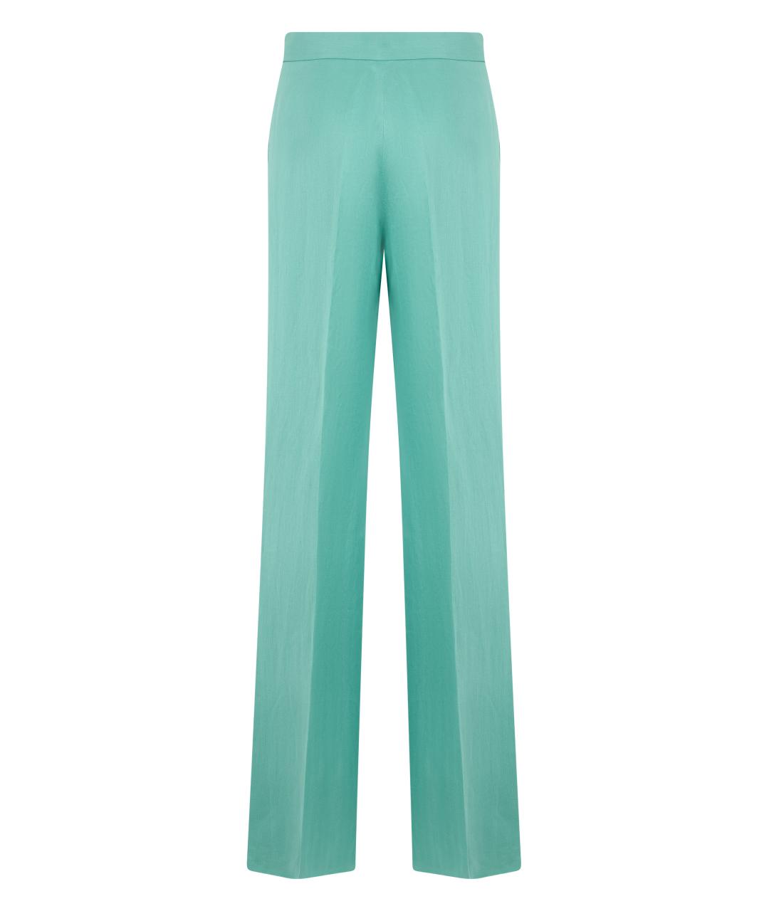MAX MARA Бирюзовые льняные прямые брюки, фото 2