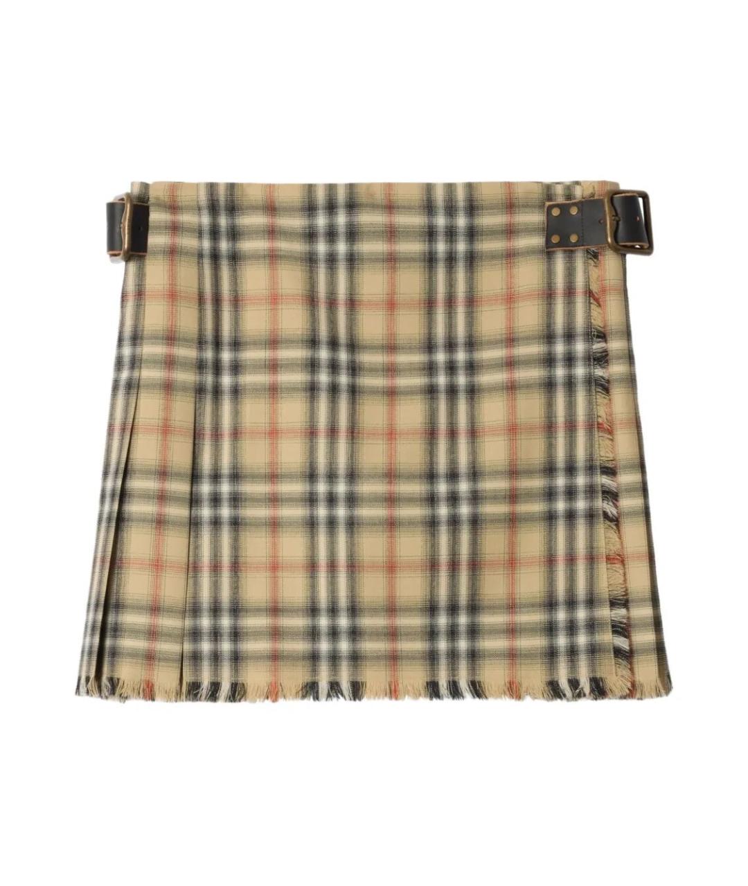 BURBERRY Бежевая шерстяная юбка мини, фото 1