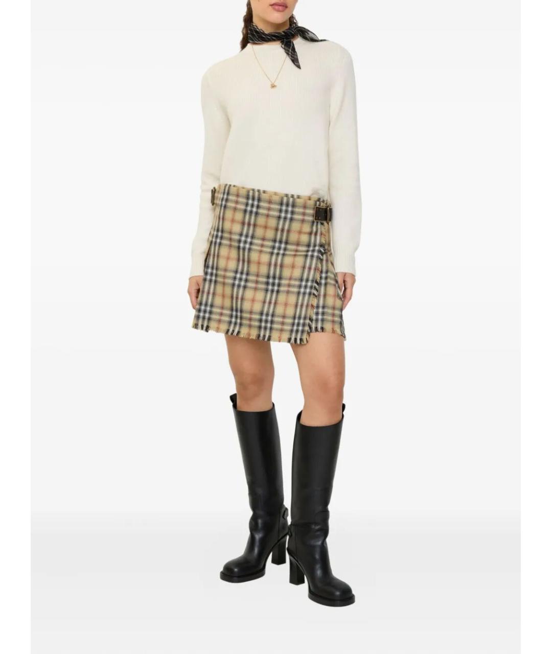 BURBERRY Бежевая шерстяная юбка мини, фото 2