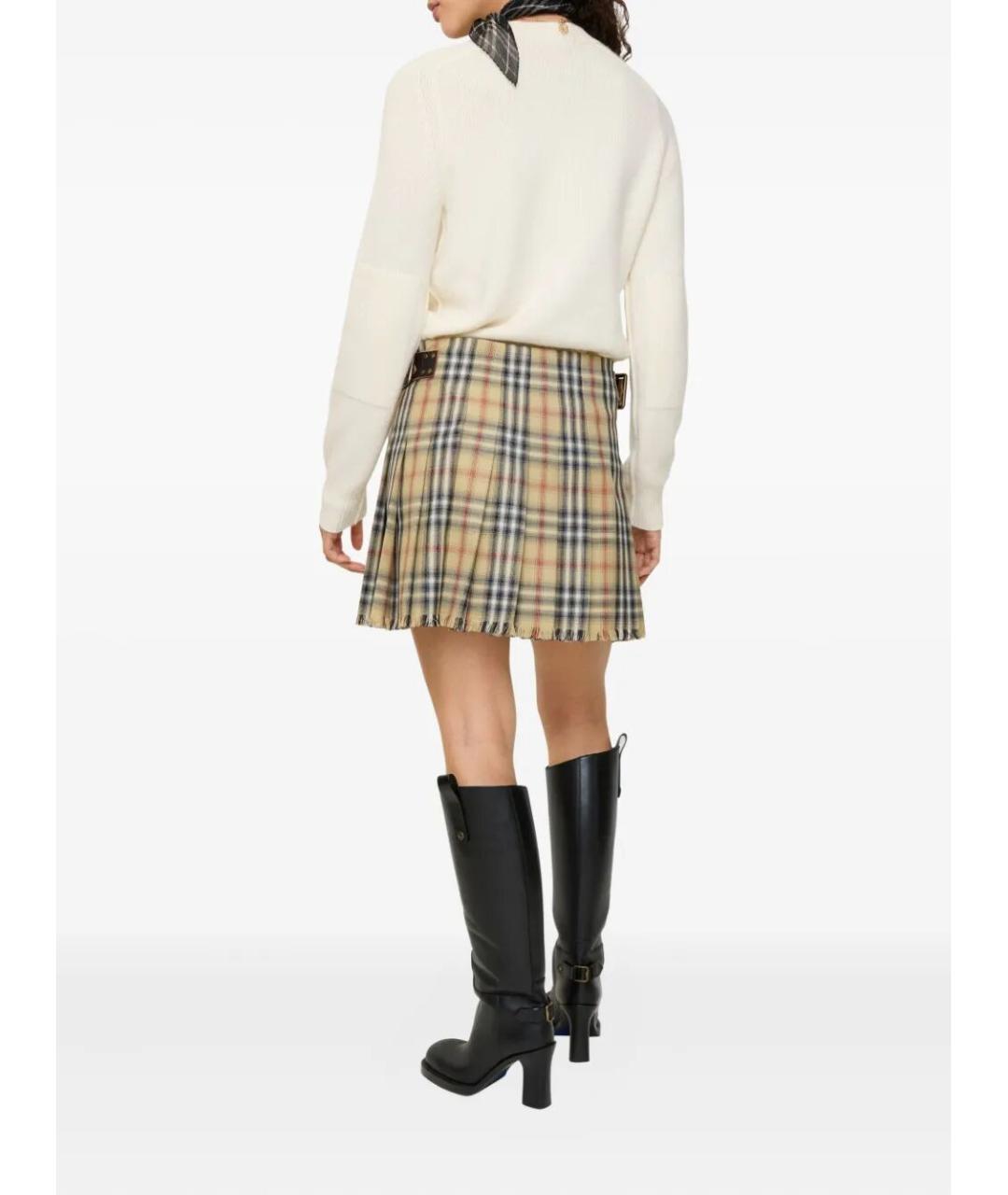 BURBERRY Бежевая шерстяная юбка мини, фото 3