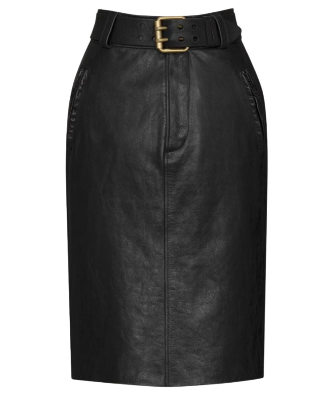 SAINT LAURENT Черная кожаная юбка миди, фото 1