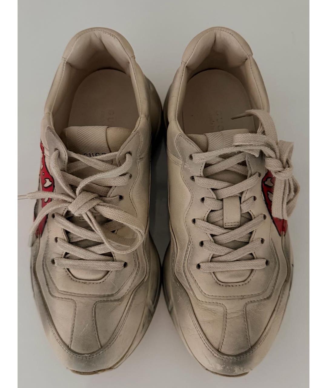 GUCCI Бежевые кожаные кроссовки, фото 2