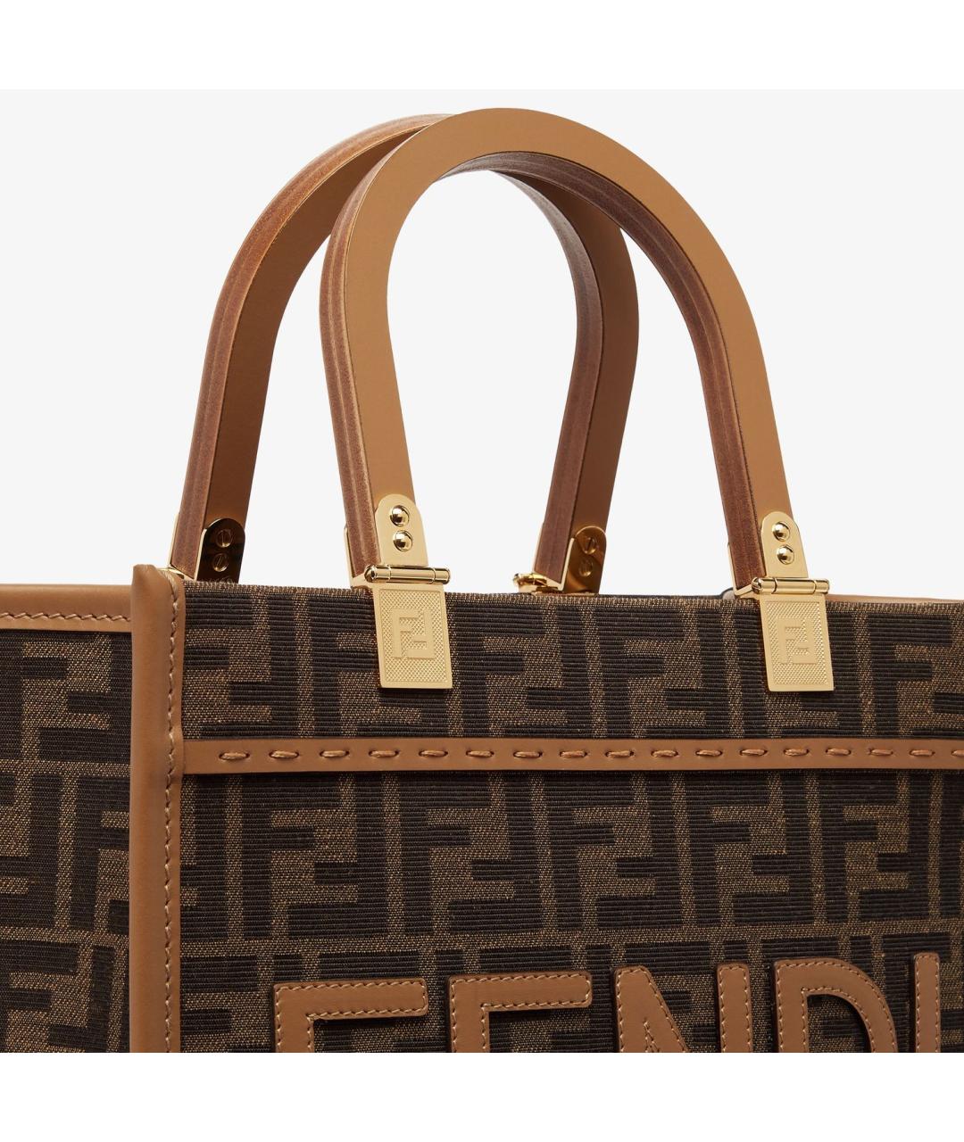 FENDI Коричневая жаккардовая сумка тоут, фото 5