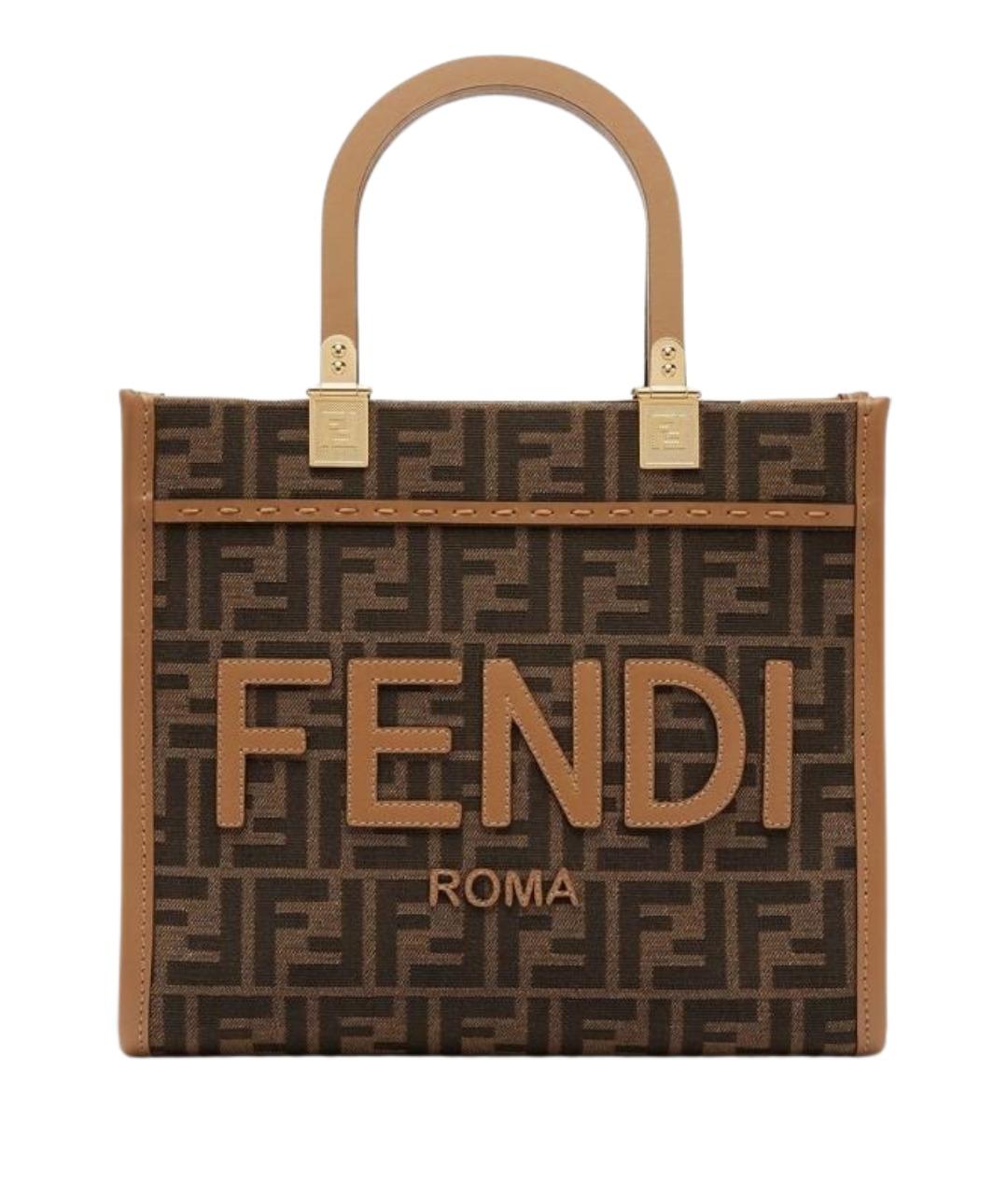 FENDI Коричневая жаккардовая сумка тоут, фото 1