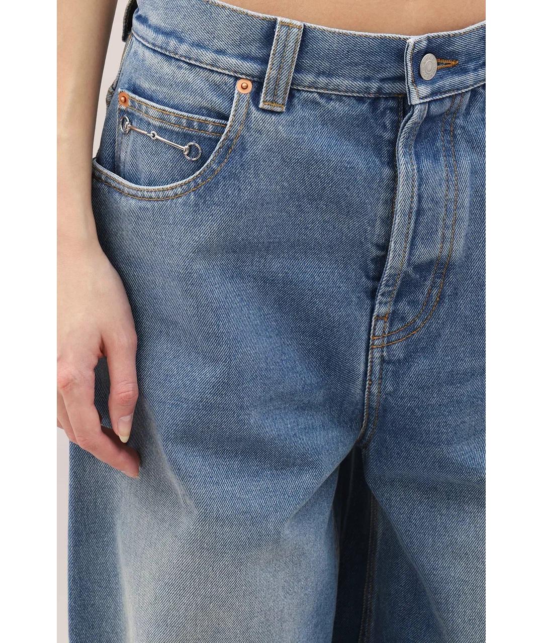 GUCCI Голубые хлопковые прямые джинсы, фото 5