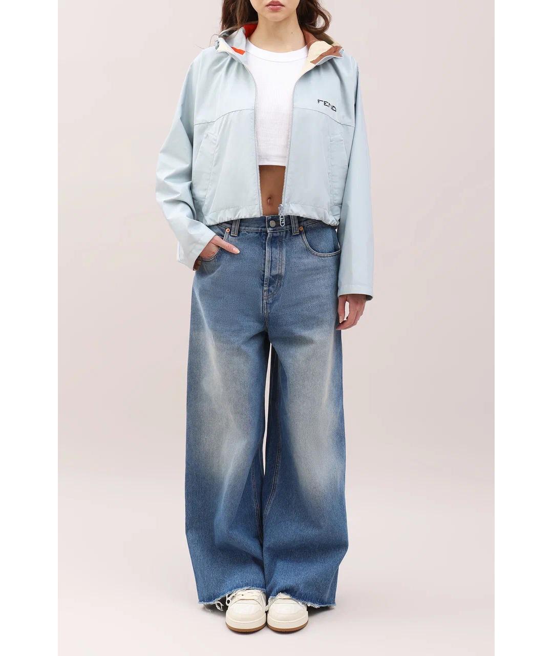 GUCCI Голубые хлопковые прямые джинсы, фото 2