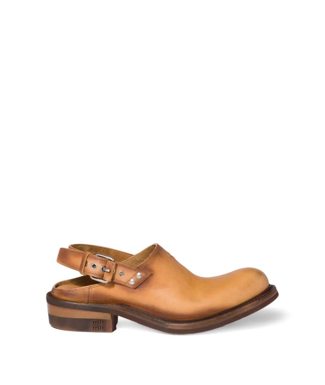 MIU MIU Бежевые кожаные сабо, фото 1